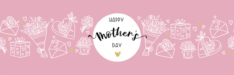 Lovely hand drawn Mother's day seamless pattern, cute hand drawn background, great for textiles, banners, wallpapers, wrapping - vector design