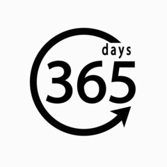Vector illustration of circle arrow symbol with 365 days on white background, 365 days warranty concept - obrazy, fototapety, plakaty