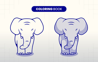 hand drawn cute elephant illustration coloring book for children to fill in