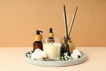 Concept of relaxation with burning aroma candle