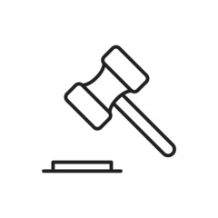 Judicial gavel thin line icon. Linear symbol. Vector illustration.