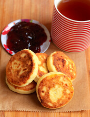 Cottage cheese fritters and cup of tea