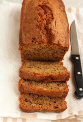 Sweet banana bread, sliced