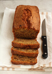 Sweet banana bread, sliced