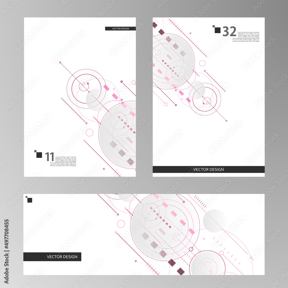 Poster Vector concept dynamic elements. Minimal geometric design. Square and circles pattern background