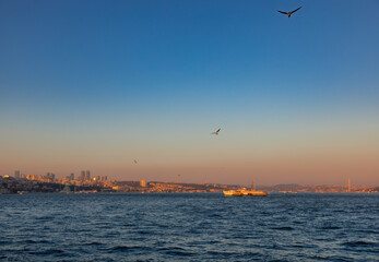 Ferry crosses Bosporus Istanbul Turkey