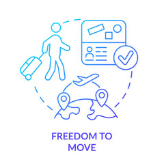 Freedom to move blue gradient concept icon. Opportunity to relocate. International protection. Refugee right abstract idea thin line illustration. Isolated outline drawing. Myriad Pro-Bold font used