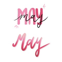 May lettering banner idea. Monthly calligraphy isolated on white background. Notebook date