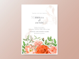 Beautiful orange flowers wedding invitation card template