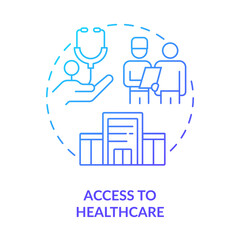 Access to healthcare blue gradient concept icon. Medical assistance. Healthcare. Refugee right abstract idea thin line illustration. Isolated outline drawing. Myriad Pro-Bold font used