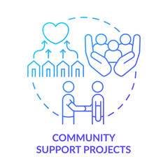 Community support projects blue gradient concept icon. Psychological care. Way to help refugees abstract idea thin line illustration. Isolated outline drawing. Myriad Pro-Bold font used