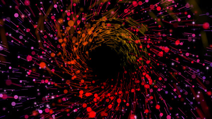 Colored Shapes Spiral. Purple, red, yellow colored particles spiral illustration.