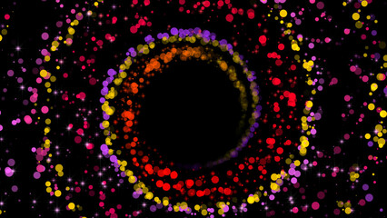 Colored Particles Spiral. Purple, red, yellow colored particles spiral illustration.