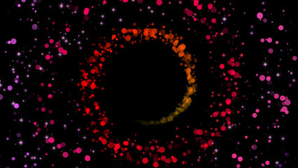 Red Dots and Stars Spiral. Purple, red, colored particles spiral illustration.