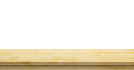 Empty wooden table top isolated on white background for product display montage