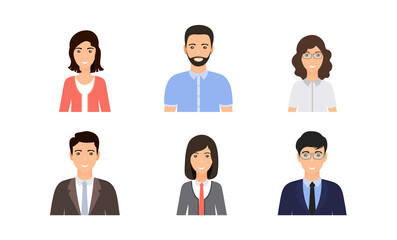 Avatar business people.Person icons. Set office men, women. Faces corporate characters in flat design. Cartoon team male, female workers isolated. Collection portrait businessmen. Vector illustration