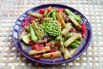 Lotus stem spicy salad. Thai food recipes