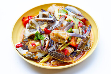 spicy green mango salad with blue crab