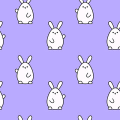 Cute plump rabbit vector seamless pattern, adorable rabbits background