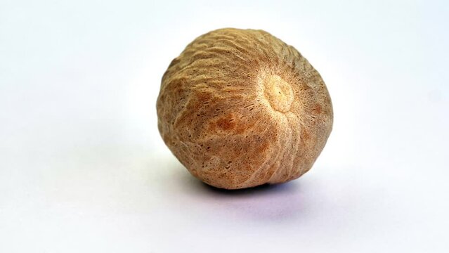 nutmeg on a white background, rotates around on a white background, lots of detail, 4k, macro