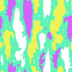 Seamless vector pattern with pastel paint stains on blue green background. Simple summer fun wallpaper design. Decorative abstract grunge fashion textile.