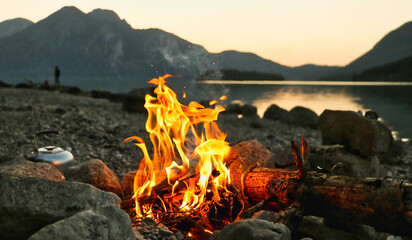 Bonfire Lake Walchensee Bavaria Germany