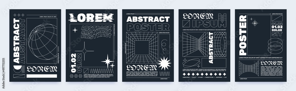 Poster modern brutalism style posters with geometric shapes and abstract forms. trendy minimalist monochrom