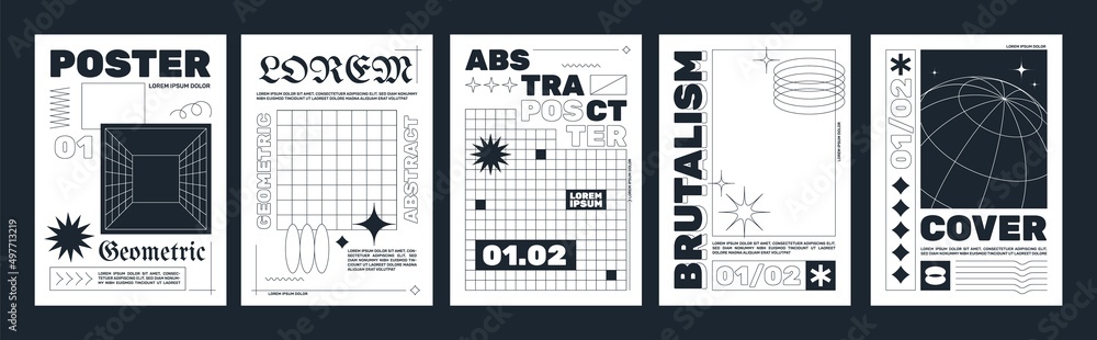 Leinwandbilder modern brutalism style posters with geometric shapes and abstract forms. trendy minimalist monochrom