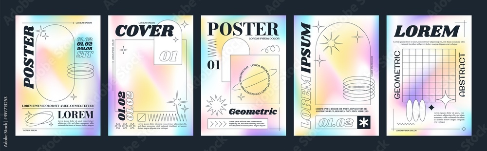 Leinwandbilder trendy brutalism style posters with geometric shapes and gradient background. modern minimalist mono