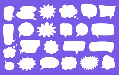 White speech bubbles, blank chat balloons in various shapes. Comic cloud bubble, empty dialog balloon, conversation message icon vector set