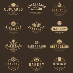 Bakery shop logos templates set. Vector object and icons for pastries labels, bread badges, emblems graphics.