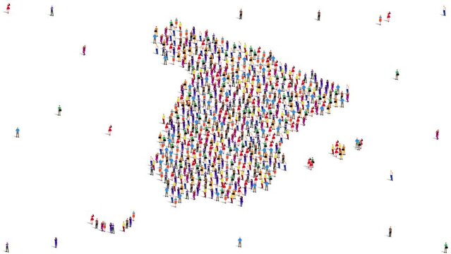 Spain Map A large group of people form to create a Spain map. 4K Video Animation.