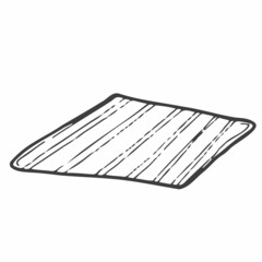 Vector illustration. Black and white striped beach towel with fringe isolated on white. Hand drawn simple summer doodle clipart. Beach holiday element. For banner, poster, pattern.