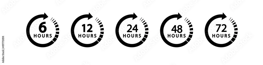 Poster clock with arrow circle vector icon set. work time. delivery service time icons. time symbol isolate