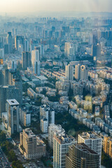 View of urban high-rise buildings in Nanning, Guangxi, China from above