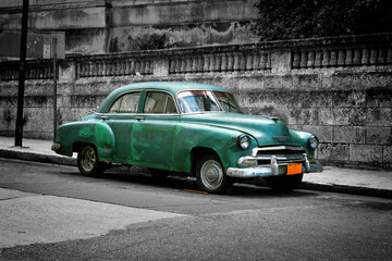 Oldtimer, Havanna, Cuba - Colour Key, Teilkolorierung