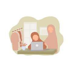 muslim woman doing business together, designer clothes inside her house