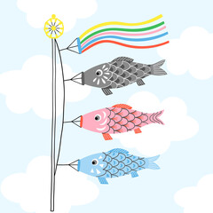 Koinobori carp streamer vector illustration on blue bakground - 497714866