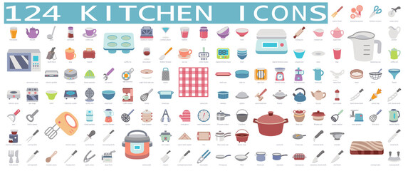 Set of kitchenware Icons isolated on white background.