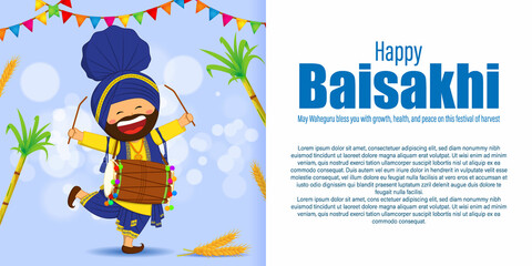 Vector illustration for happy Baisakhi, Indian punjabi festival with festival theme elements.int