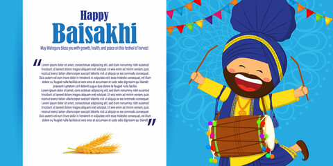 Vector illustration for happy Baisakhi, Indian punjabi festival with festival theme elements.int