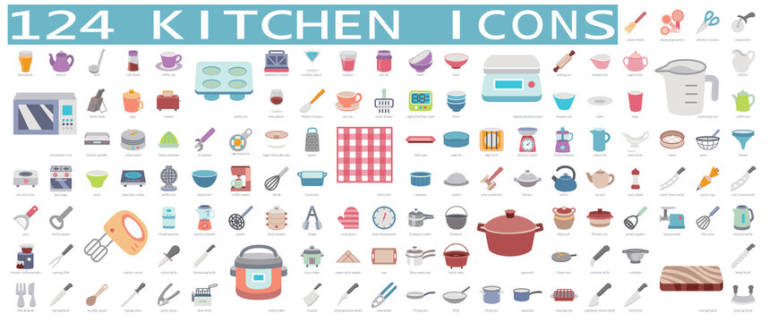 Set of kitchenware Icons isolated on white background.