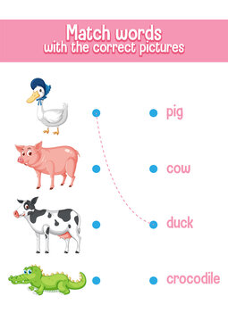 Worksheet design for matching animals