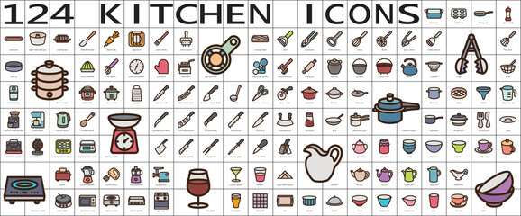 Kitchen utensil vector icon set.Editable icon collection.
