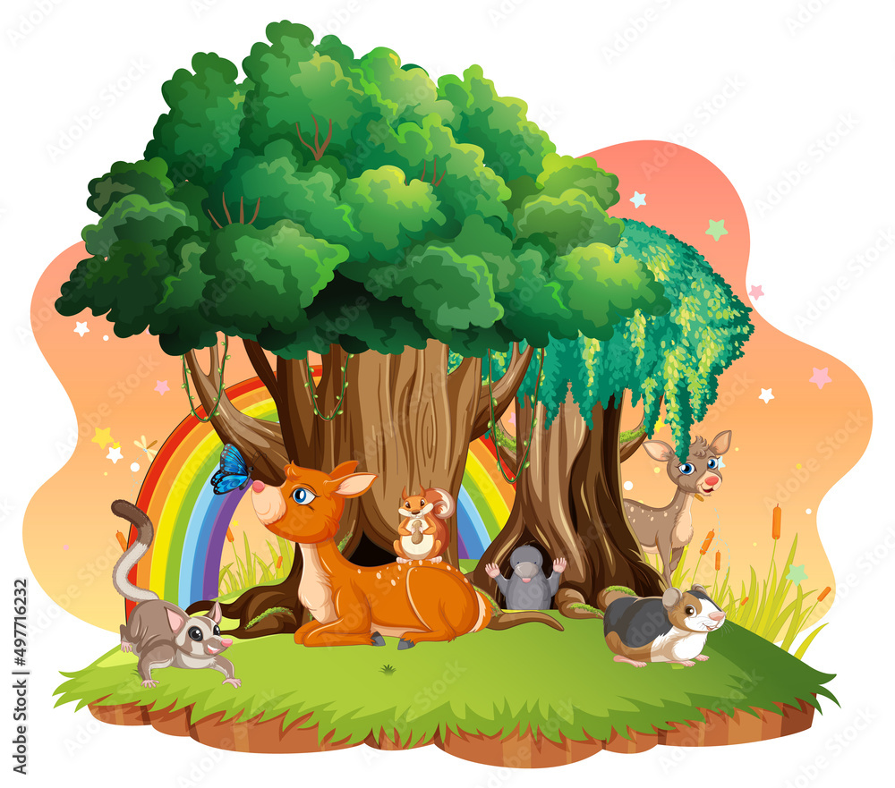 Poster Isolated scene with different cute animals