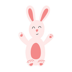 Vector illustration of Easter bunny, cute cartoon flat rabbit on isolated white background