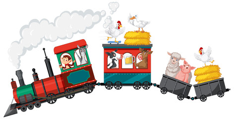 Train riding with many animals