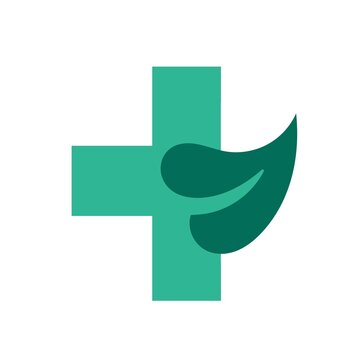 Health Care Green Medical Cross And Leaf, Logo Isolated