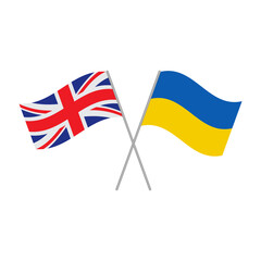 Ukraine and Britain crossed flags isolated on white background. Vector illustration