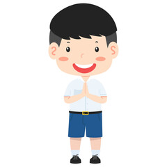 Cute thai  student boy on white background